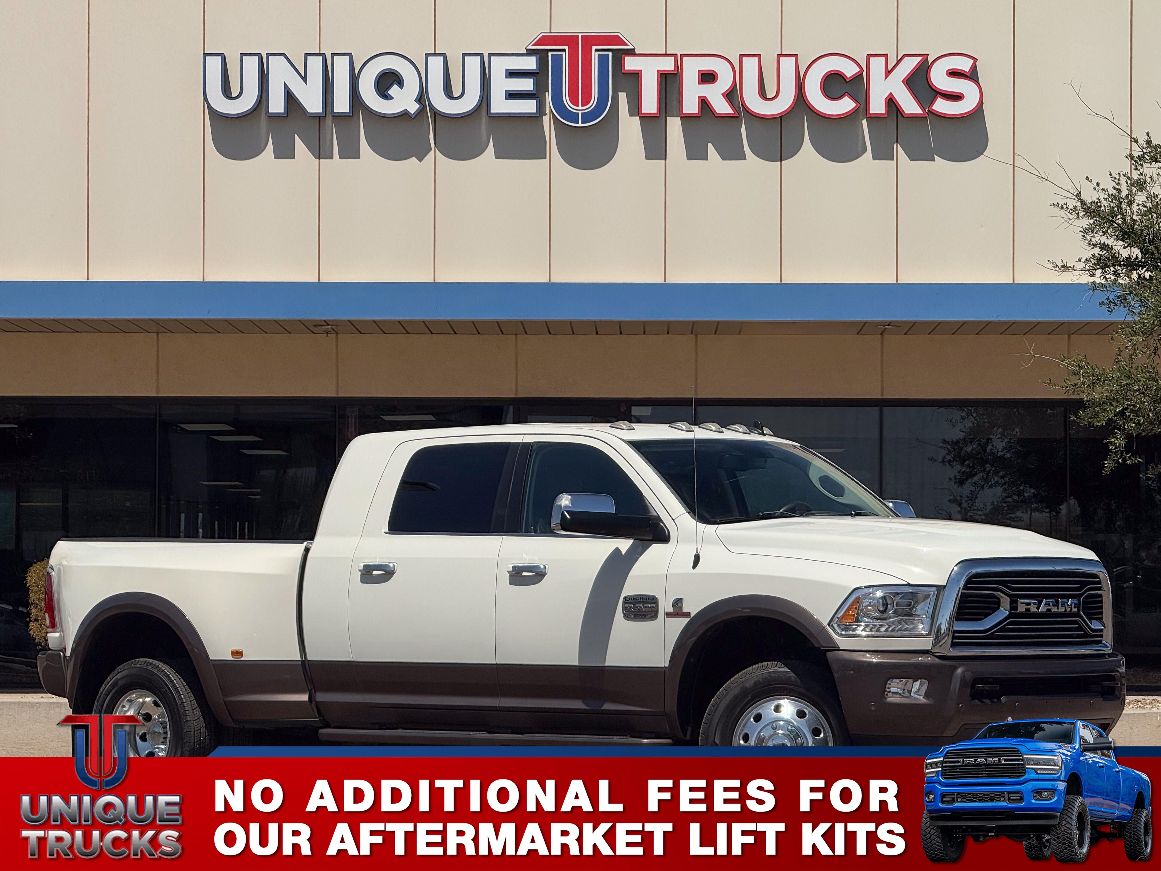 Pearl White 2017 RAM 3500 Laramie Longhorn Mega Cab DRW 4WD Pickup Truck Four-Wheel Drive Automatic