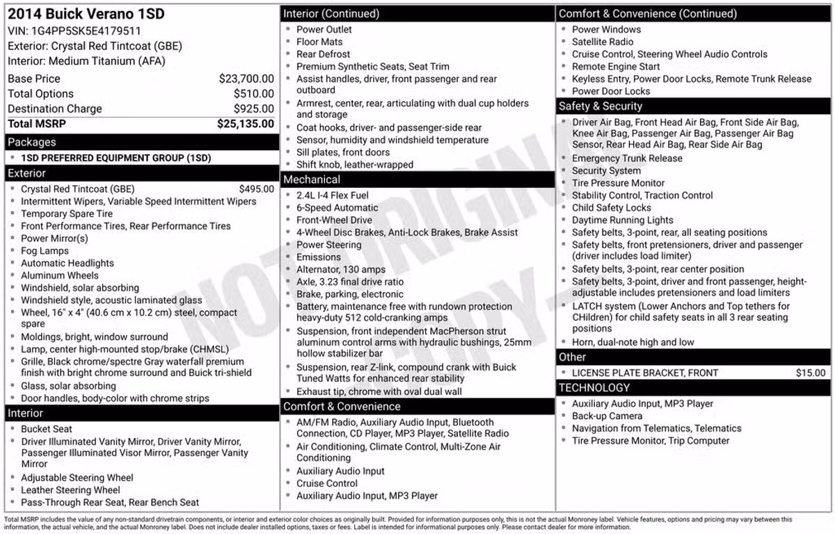 2014 Buick Verano Base Image 40
