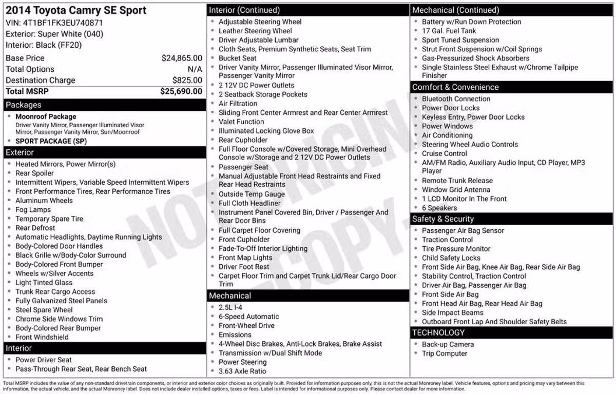2014 Toyota Camry SE Sport Image 36