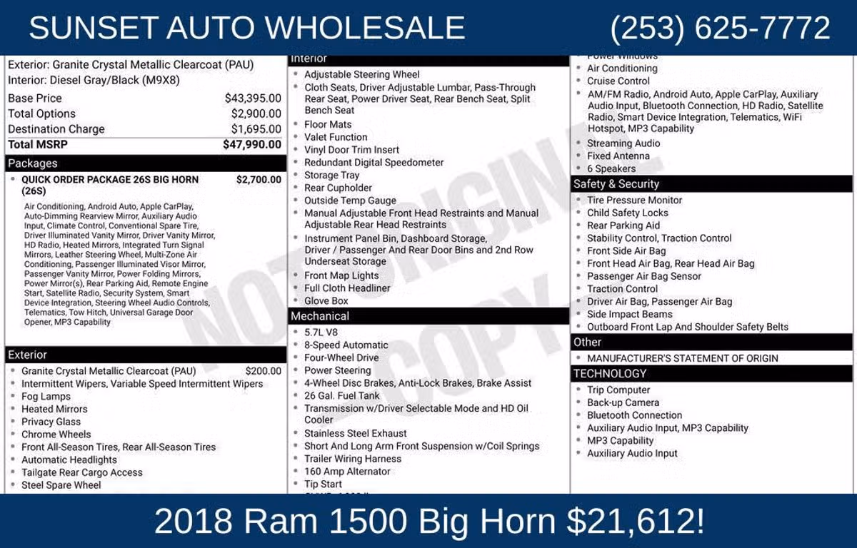 2018 Ram 1500 Big Horn Crew Cab Image 85